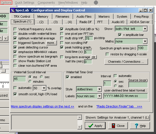 speclab configuration dialog